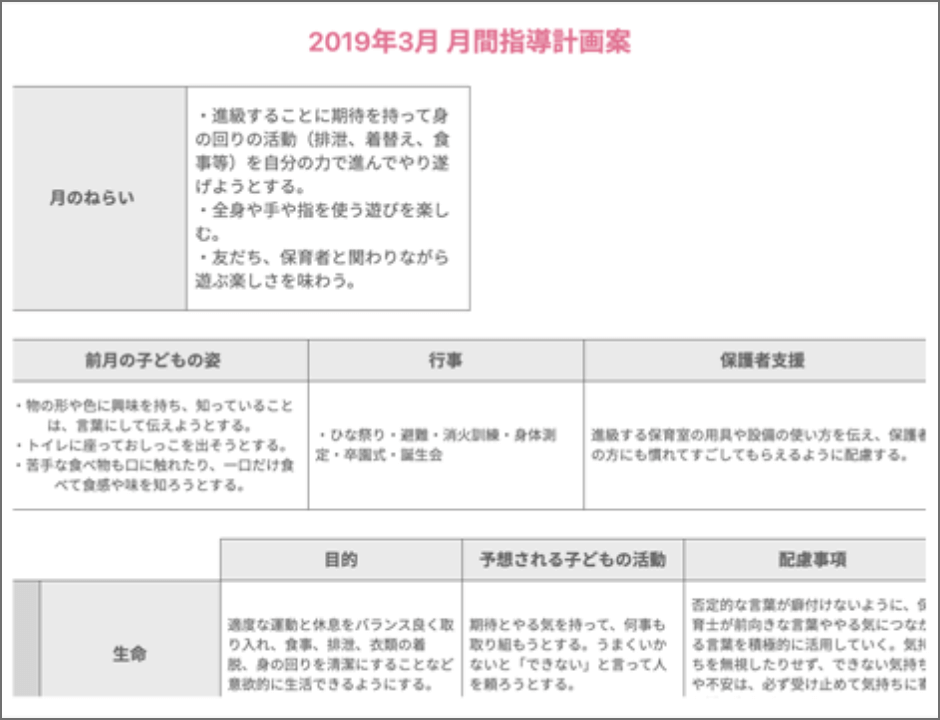 保育日誌 画面